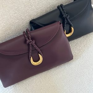 Small leather envelope bag with braid closure