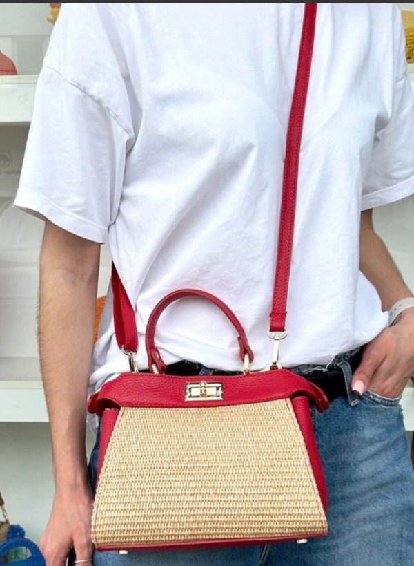 Italian Leather and Rafia Handbag - Made in Italy - Image 2