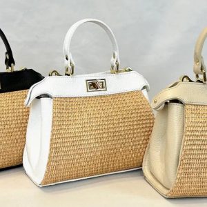 Italian Leather and Rafia Handbag - Made in Italy