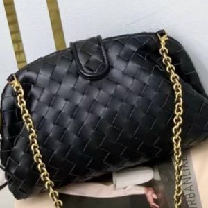 Woven leather chain strap convertible clutch