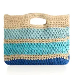 Blue stripe straw tote