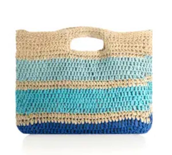 Blue stripe straw tote